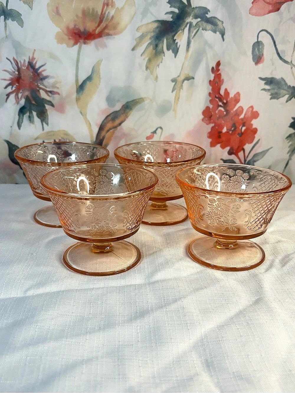 Vintage Set of 4 Pink Depression Glass Glasses